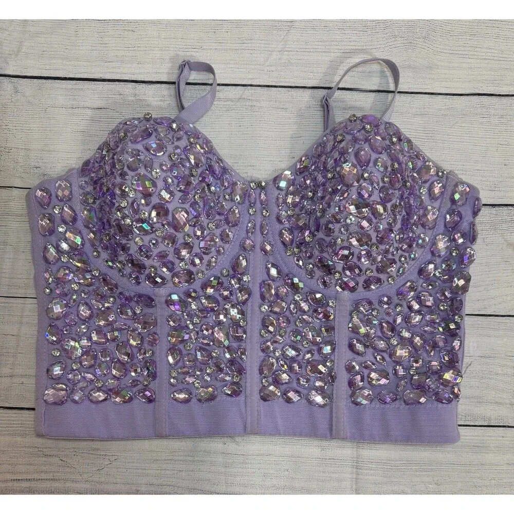 Women Lilac RHINESTONES Bustier SizeLARGE Festival Party Corset
